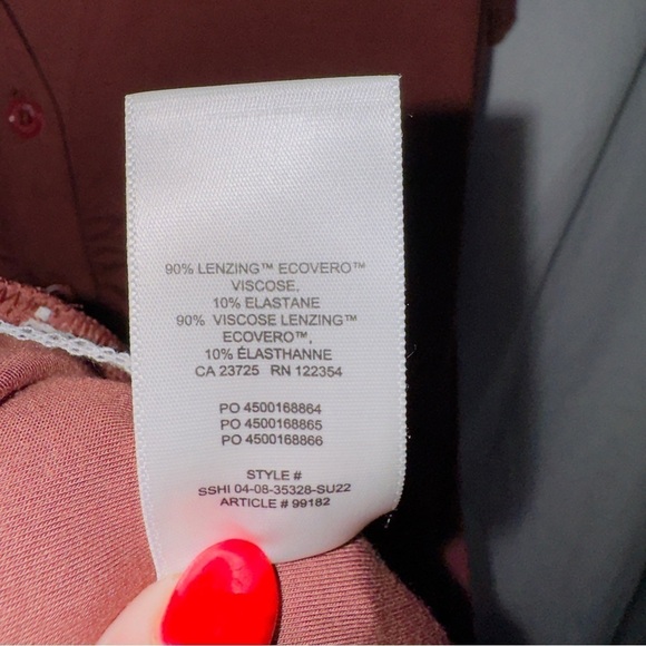 Wilfred NWT Short Sleeve Button Front Ruched Visit Shirt Dress in Mocha Sorbet - Picture 6 of 7